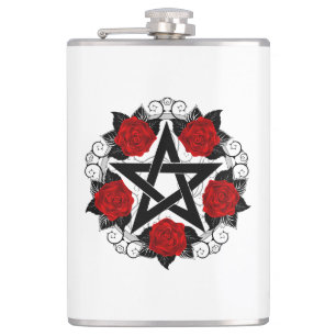 Pentagram met rode rozen heupfles