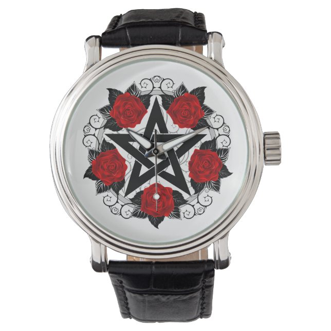 Pentagram met rode rozen horloge (Voorkant)