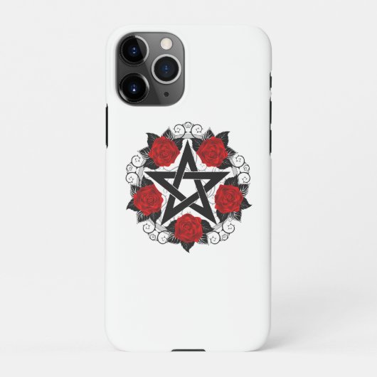 Pentagram met rode rozen iPhone hoesje (Achterkant)