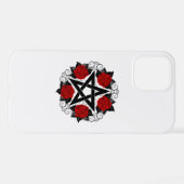 Pentagram met rode rozen iPhone hoesje (Achterkant horizontaal)