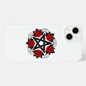 Pentagram met rode rozen iPhone hoesje (Achterkant horizontaal)
