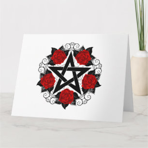 Pentagram met rode rozen kaart