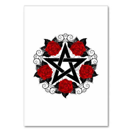 Pentagram met rode rozen kaart (Voorkant)