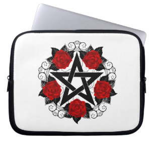 Pentagram met rode rozen laptop sleeve