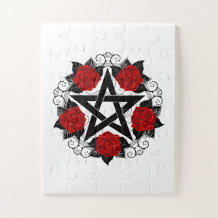 Pentagram met rode rozen legpuzzel