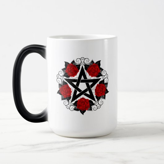 Pentagram met rode rozen magische mok (Links)