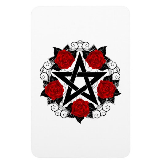 Pentagram met rode rozen magneet (Verticaal)