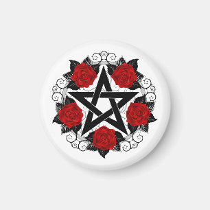 Pentagram met rode rozen magneet