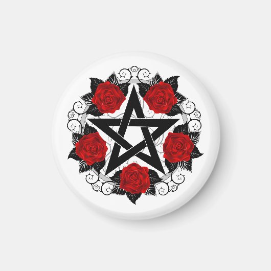Pentagram met rode rozen magneet (Voorkant)