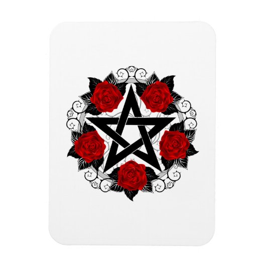 Pentagram met rode rozen magneet (Verticaal)