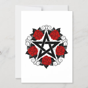 Pentagram met rode rozen magnetische uitnodiging
