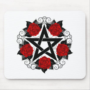 Pentagram met rode rozen muismat
