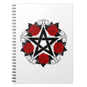 Pentagram met rode rozen notitieboek
