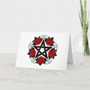 Pentagram met rode rozen notitiekaartje