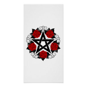 Pentagram met rode rozen perfect poster