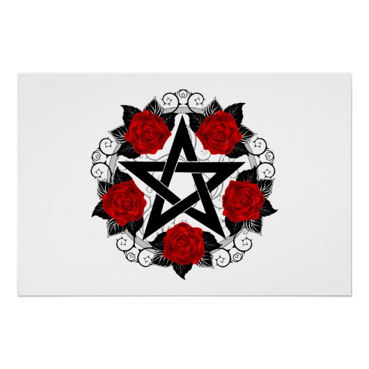 Pentagram met rode rozen perfect poster (Voorkant)
