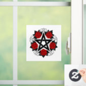 Pentagram met rode rozen raamsticker (Huis)