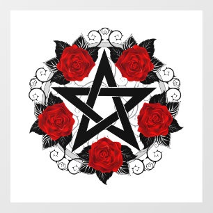 Pentagram met rode rozen raamsticker