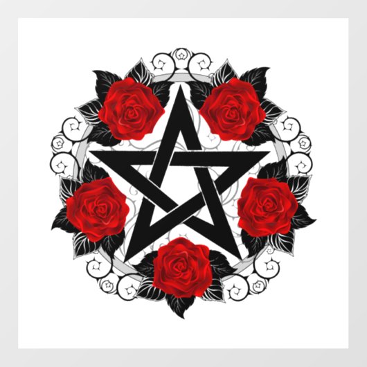Pentagram met rode rozen raamsticker (Vel)