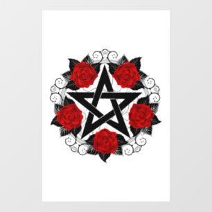 Pentagram met rode rozen raamsticker