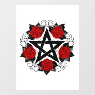 Pentagram met rode rozen raamsticker