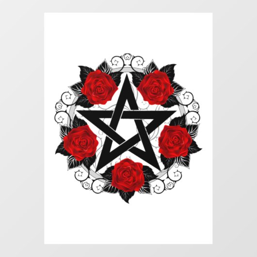 Pentagram met rode rozen raamsticker (Vel)