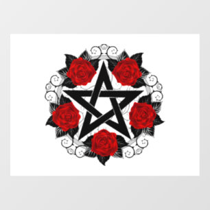 Pentagram met rode rozen raamsticker