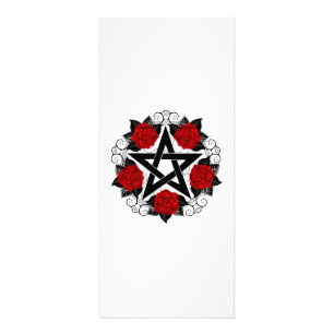 Pentagram met rode rozen reclamekaart