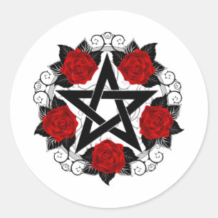 Pentagram met rode rozen ronde sticker