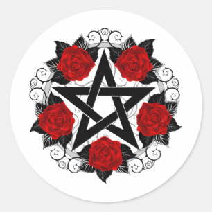 Pentagram met rode rozen ronde sticker