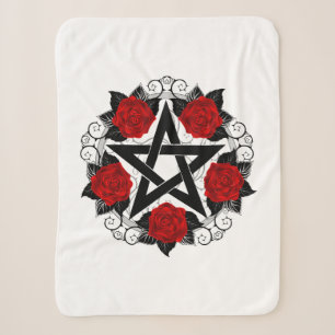Pentagram met rode rozen sherpa deken