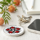 Pentagram met rode rozen sleutelhanger (Zijkant)