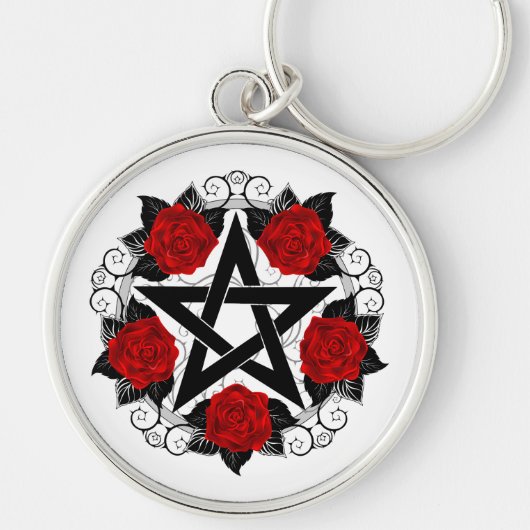 Pentagram met rode rozen sleutelhanger (Voorkant)