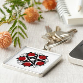 Pentagram met rode rozen sleutelhanger (Zijkant)
