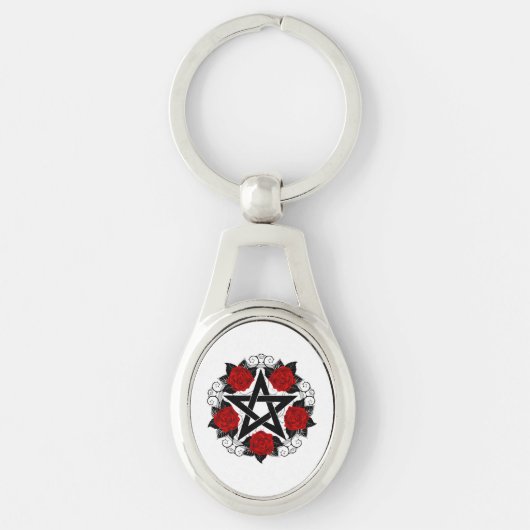 Pentagram met rode rozen sleutelhanger (Voorkant)