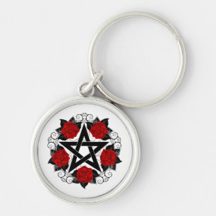 Pentagram met rode rozen sleutelhanger