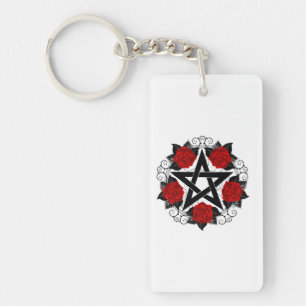 Pentagram met rode rozen sleutelhanger