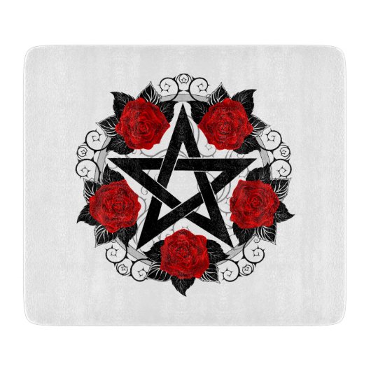 Pentagram met rode rozen snijplank (Voorkant)