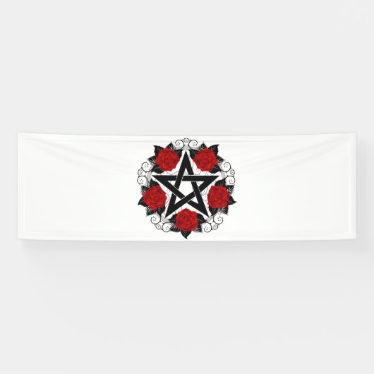 Pentagram met rode rozen spandoek (Horizontaal)