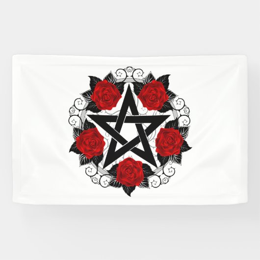 Pentagram met rode rozen spandoek (Horizontaal)