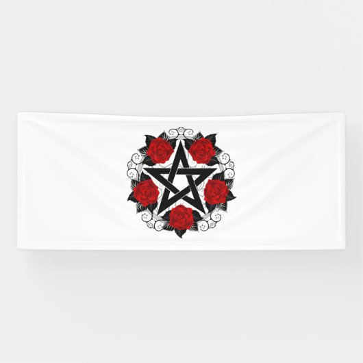 Pentagram met rode rozen spandoek (Horizontaal)