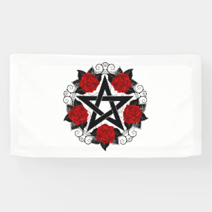 Pentagram met rode rozen spandoek