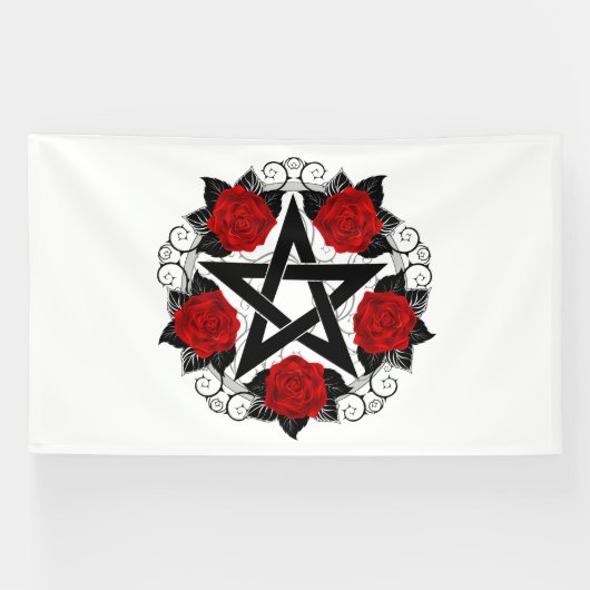 Pentagram met rode rozen spandoek (Horizontaal)