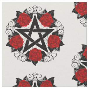 Pentagram met rode rozen stof