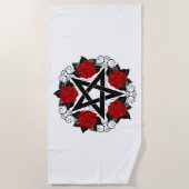 Pentagram met rode rozen strandlaken (Voorkant)