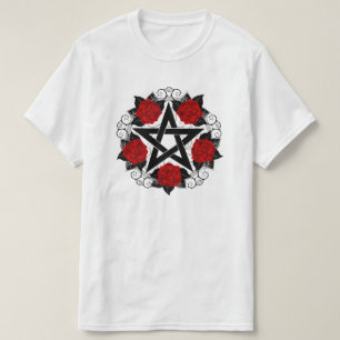 Pentagram met rode rozen t-shirt