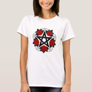 Pentagram met rode rozen t-shirt