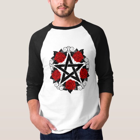 Pentagram met rode rozen t-shirt (Voorkant)