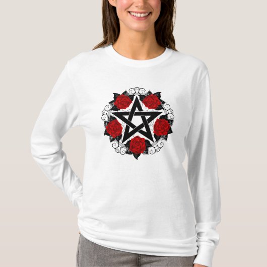 Pentagram met rode rozen t-shirt (Voorkant)