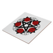 Pentagram met rode rozen tegeltje (Zijkant)